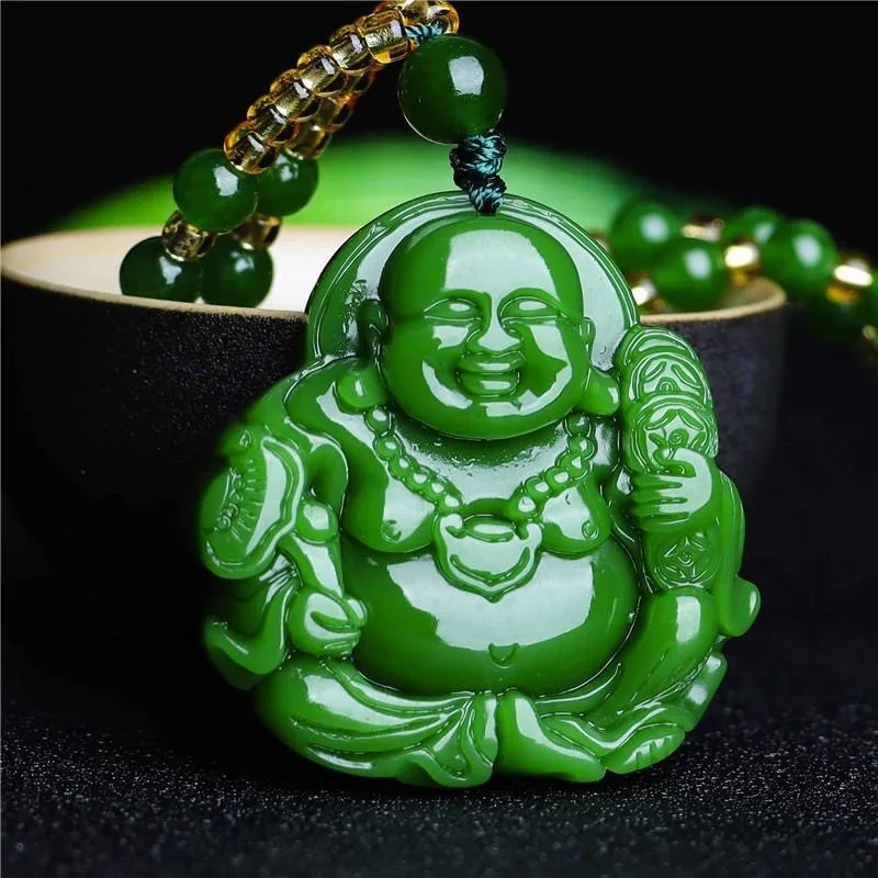 Men Accessories Pendant - Chinese Green Jade Maitreya Buddha Pendant