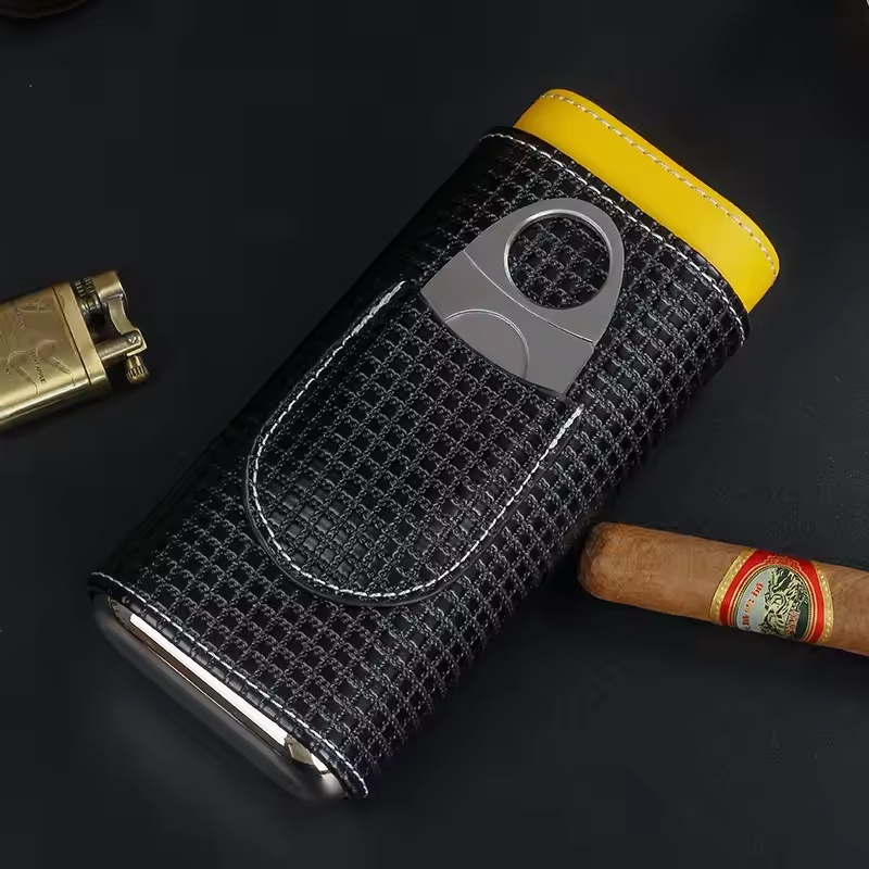 Cigar Cutter Set - Portable Leather Cigar Humidor Case with