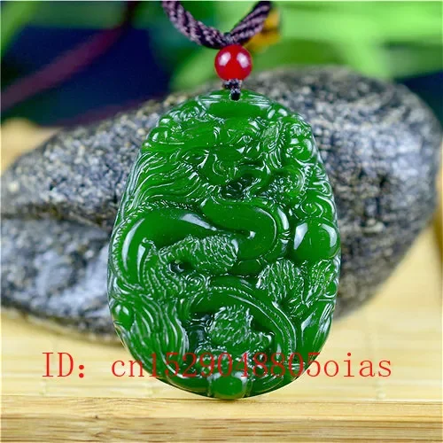 Men Accessories Pendant - Natural Green Chinese Jade Dragon Pendant