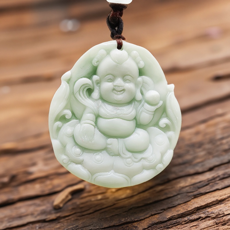 Men Accessories Pendant - Green Real Jade Nezha Pendant Necklace