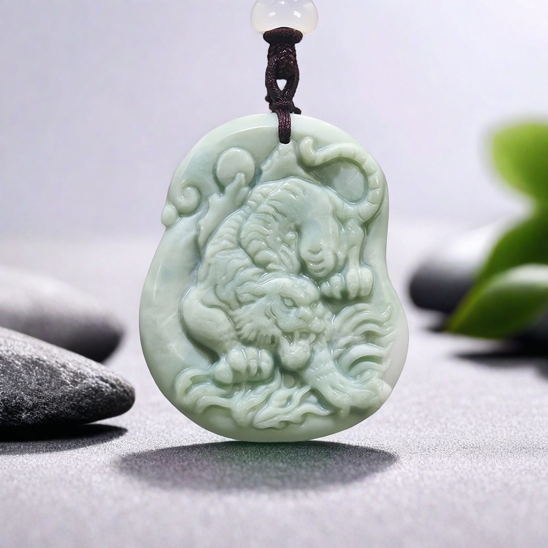 Men Accessories Pendant - Green Natural Real Jade Tiger Pendant