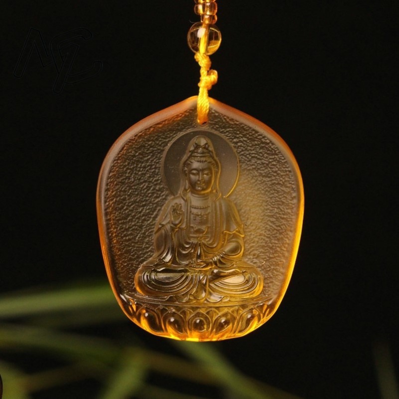 Men Accessories Pendant - Chinese Yellow crystal Water Droplet Guanyin